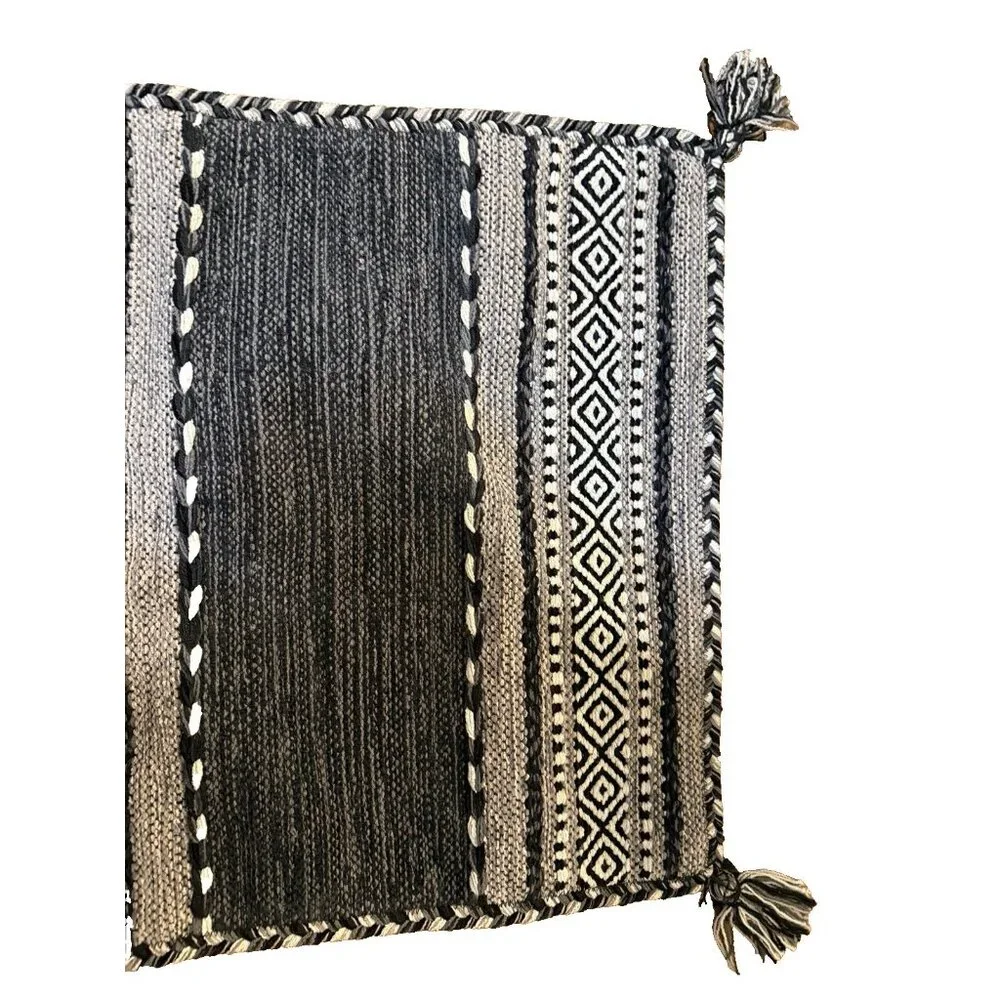 2 SURYA Pillow Covers 23x23 Black Gray Charcoal White Knobby Tassels Floor BOHO